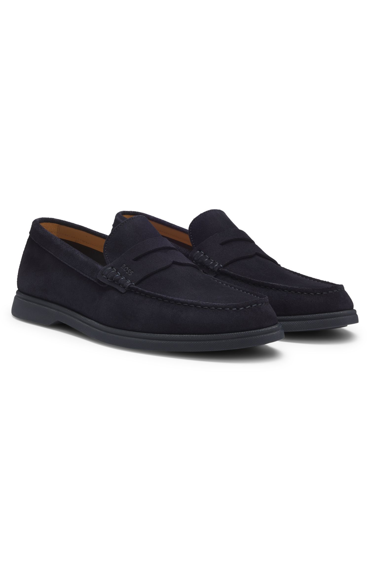 Giày loafer da lộn với đai penny logo