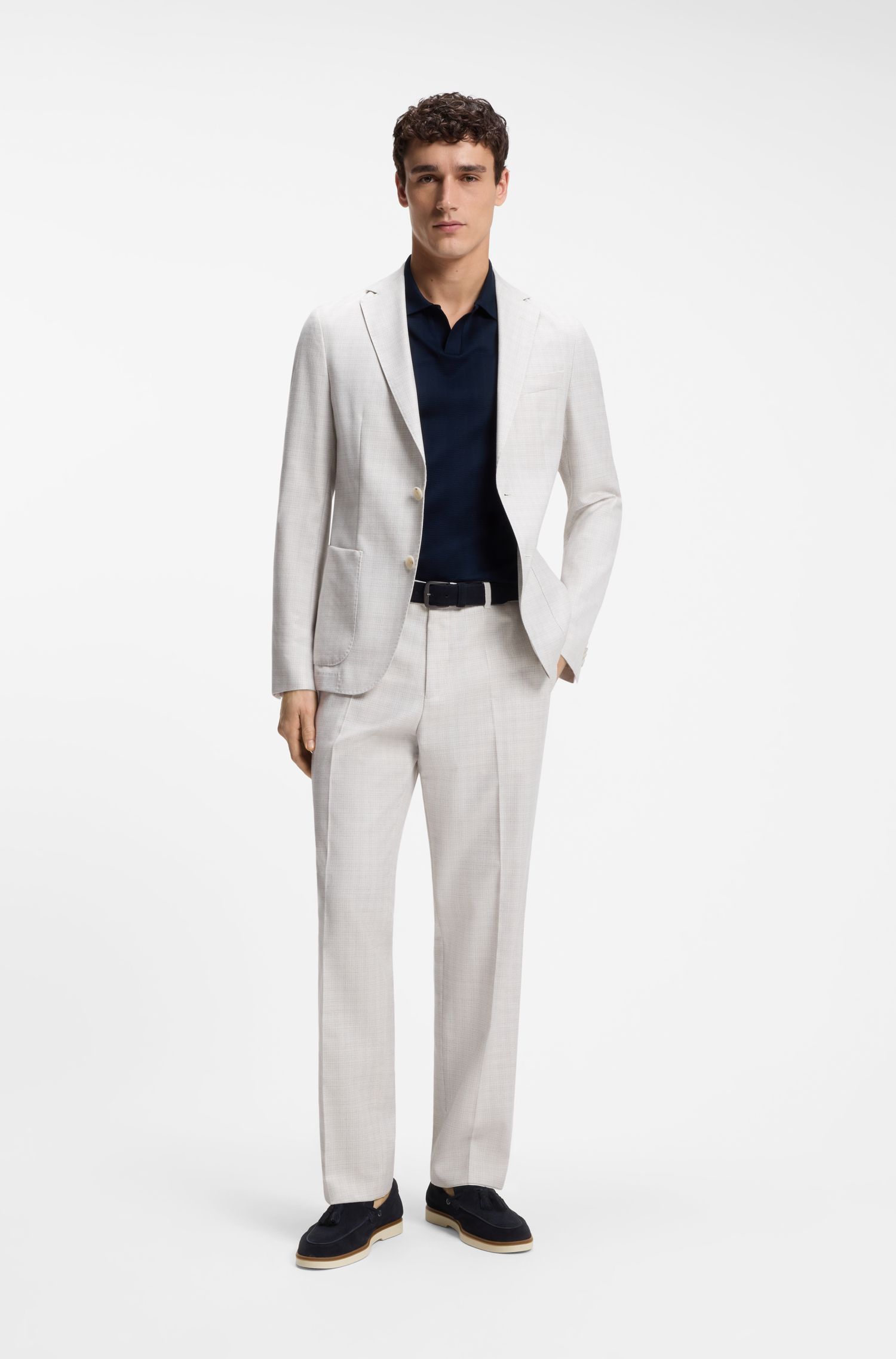 BOSS - Giày lười da lộn với viền tua rua