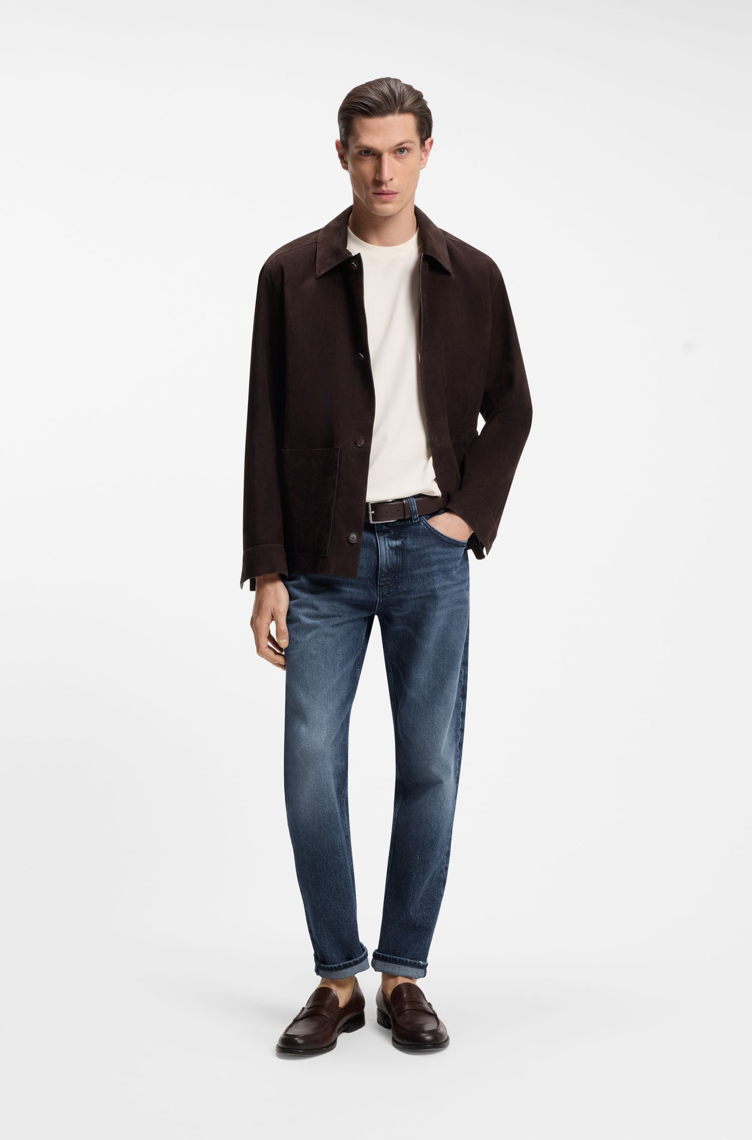 BOSS - Quần jeans dáng regular fit hiệu Maine chất liệu denim màu chàm