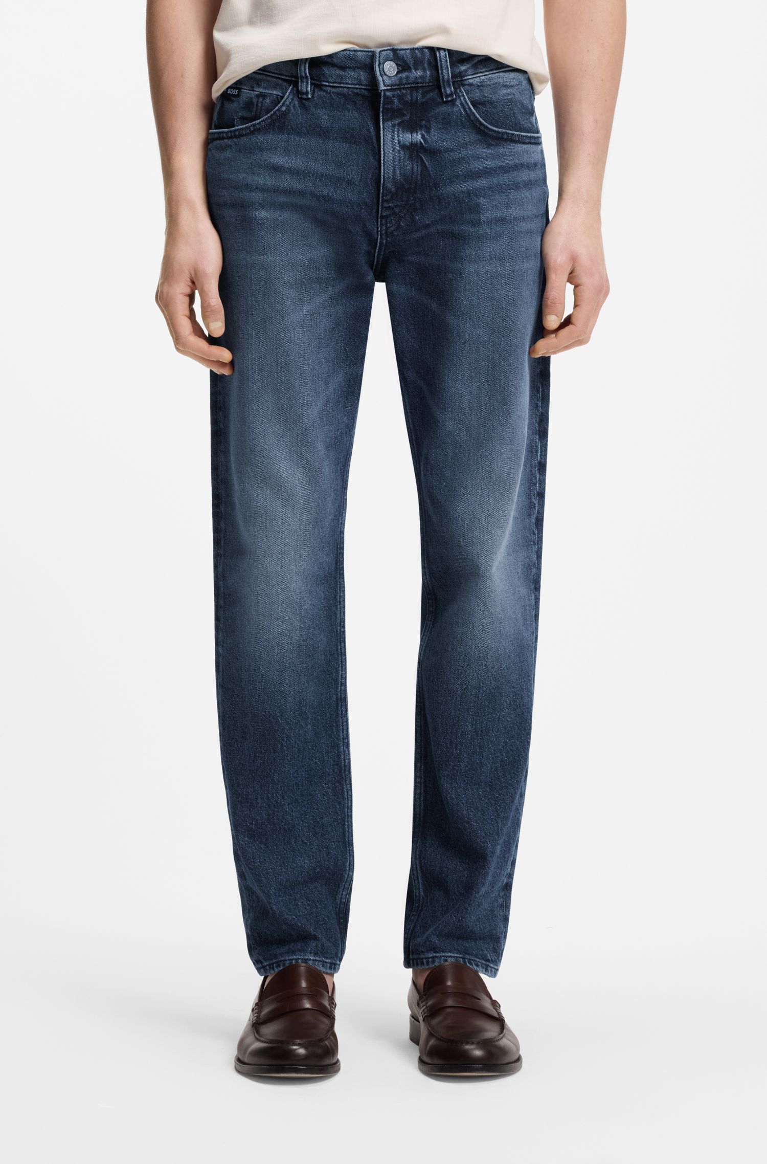 Quần jeans dáng regular fit hiệu Maine chất liệu denim màu chàm