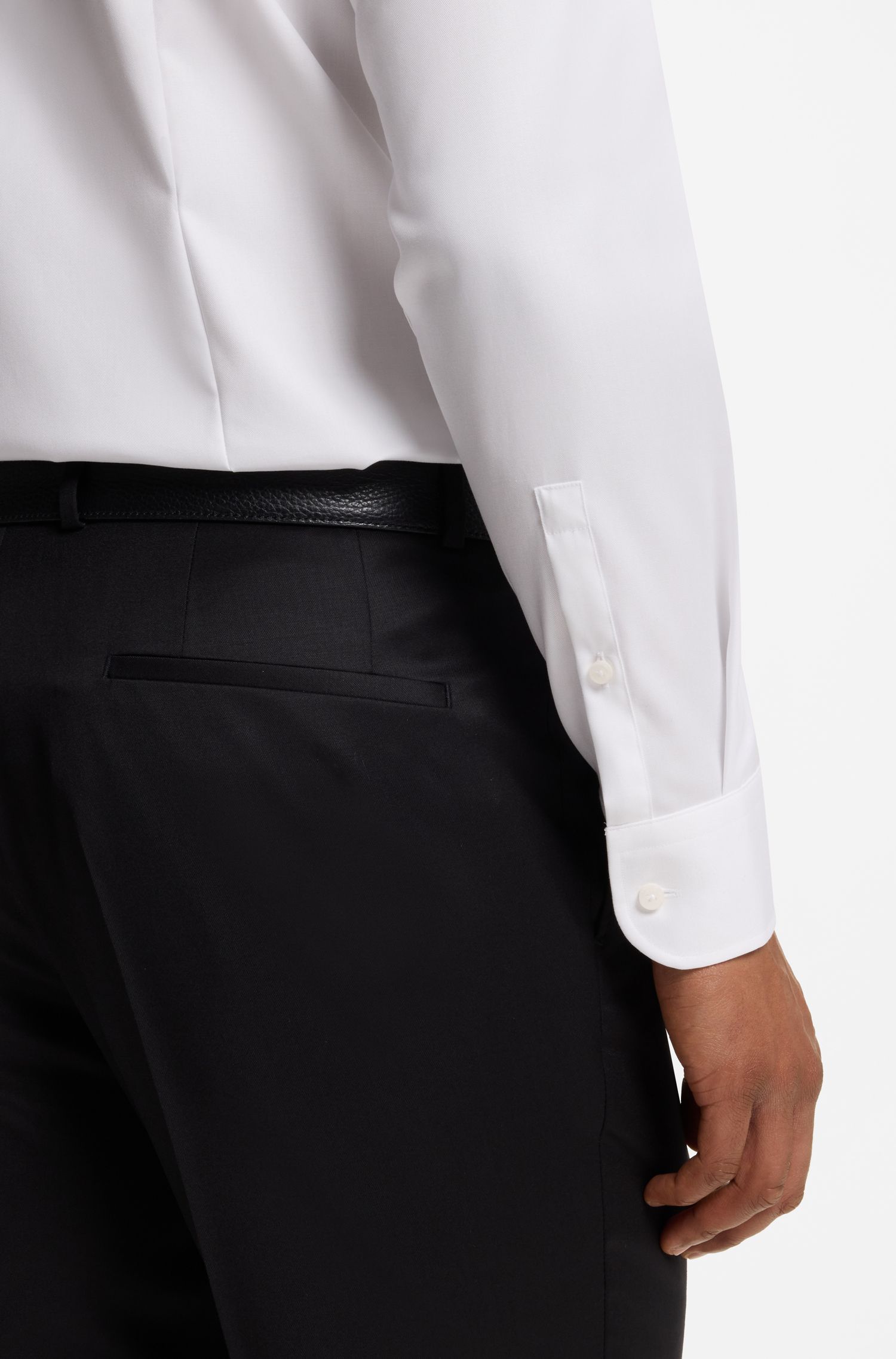 BOSS - Áo sơ mi dáng ôm vải cotton chéo dễ ủi
