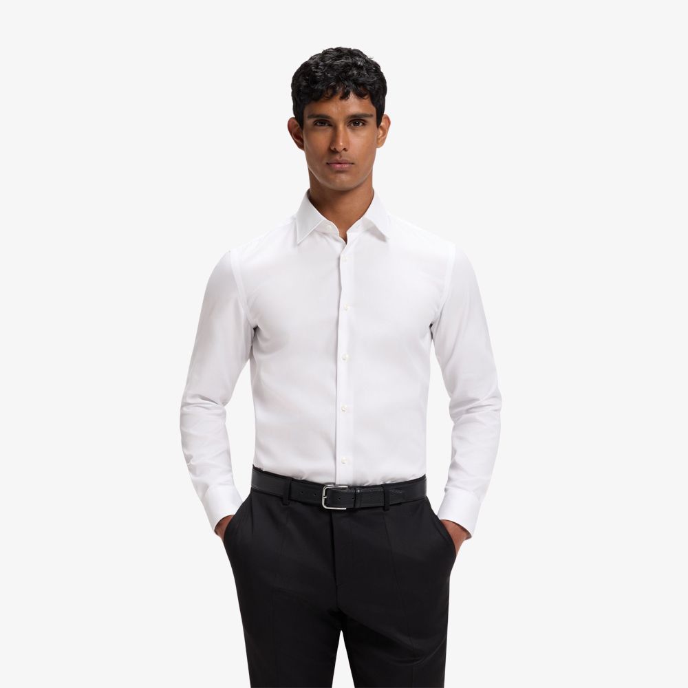 BOSS - Áo sơ mi dáng ôm vải cotton chéo dễ ủi