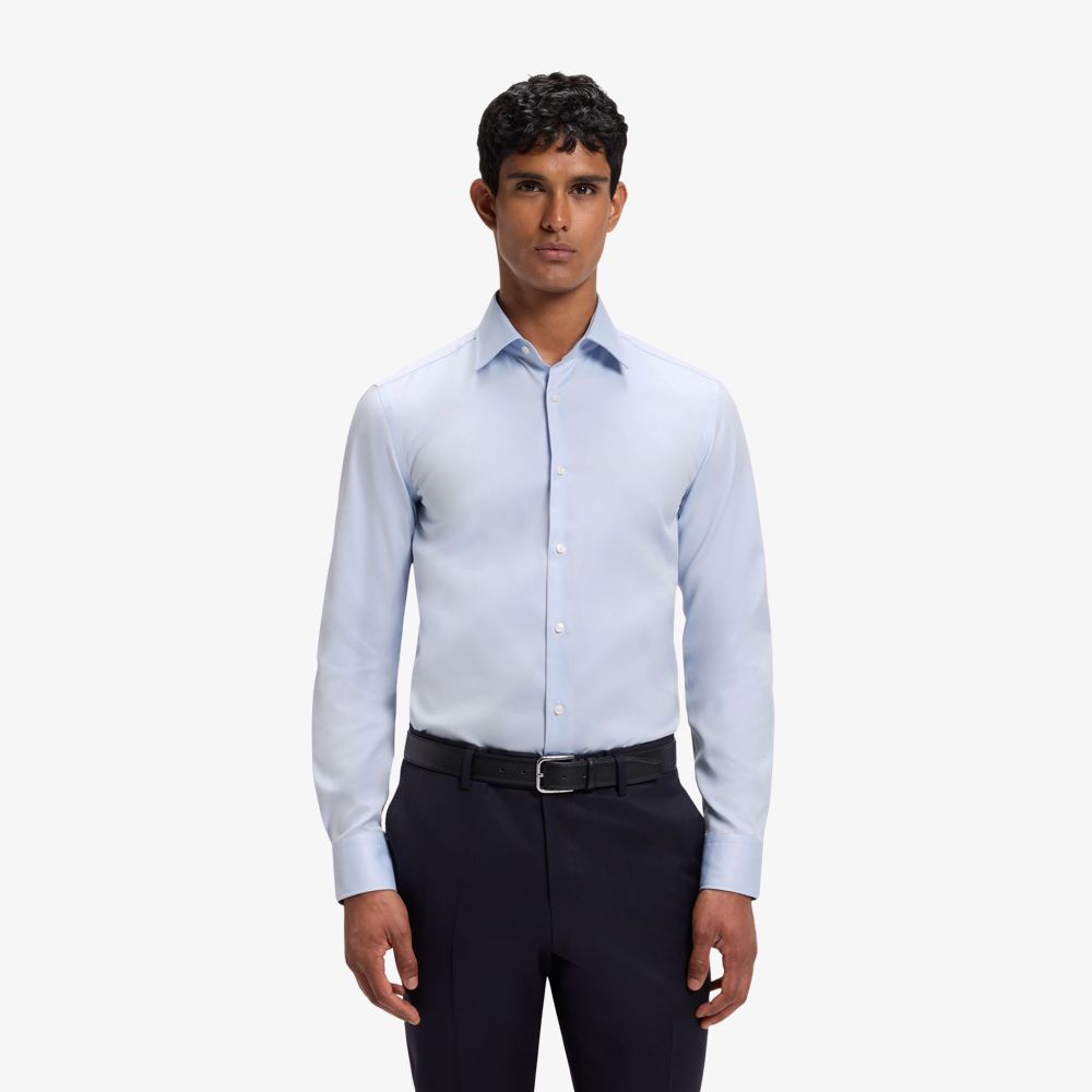 BOSS - Áo sơ mi dáng ôm vải cotton chéo dễ ủi