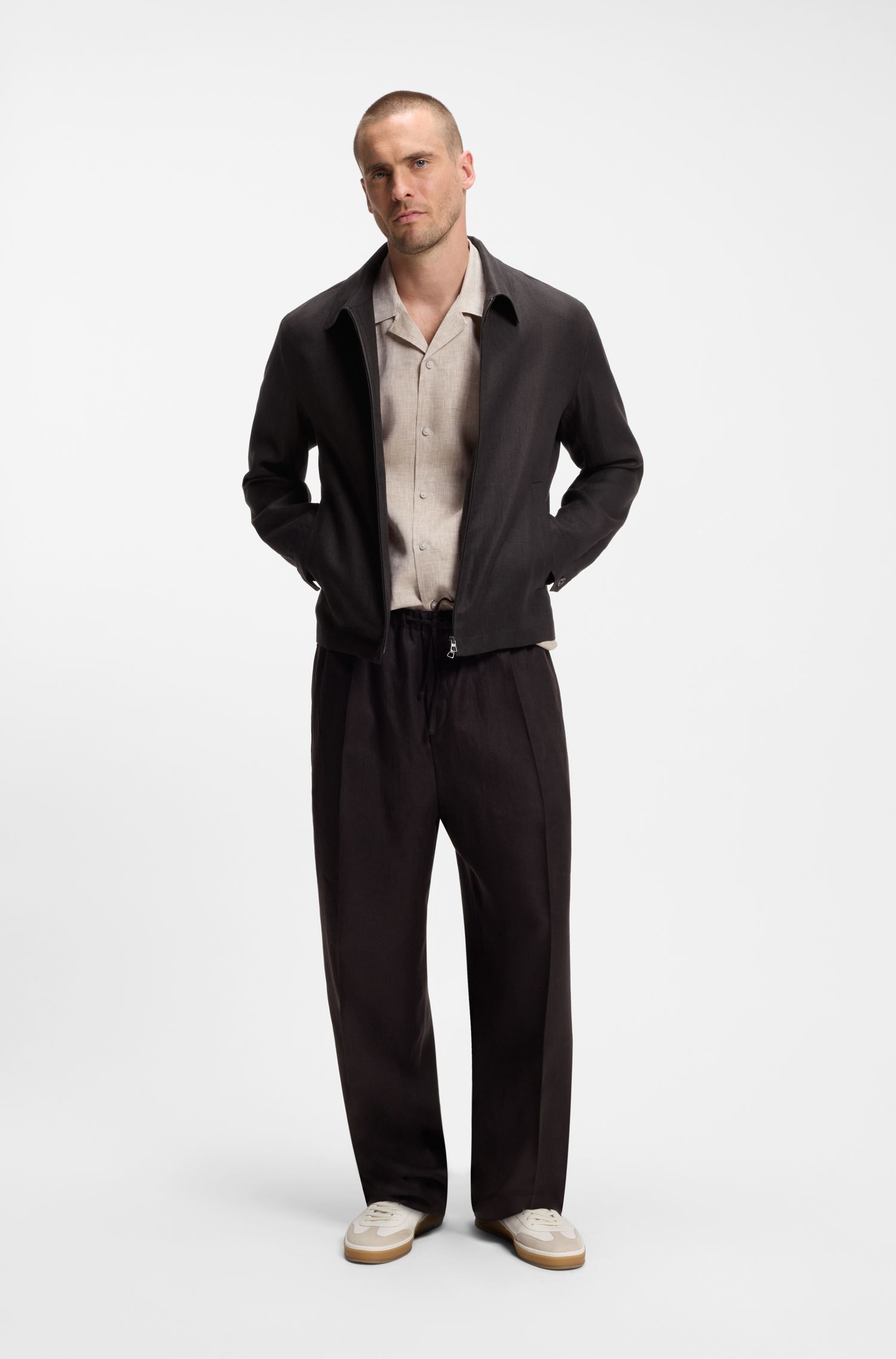BOSS - Áo khoác linen BOSS BY BECKHAM relaxed fit