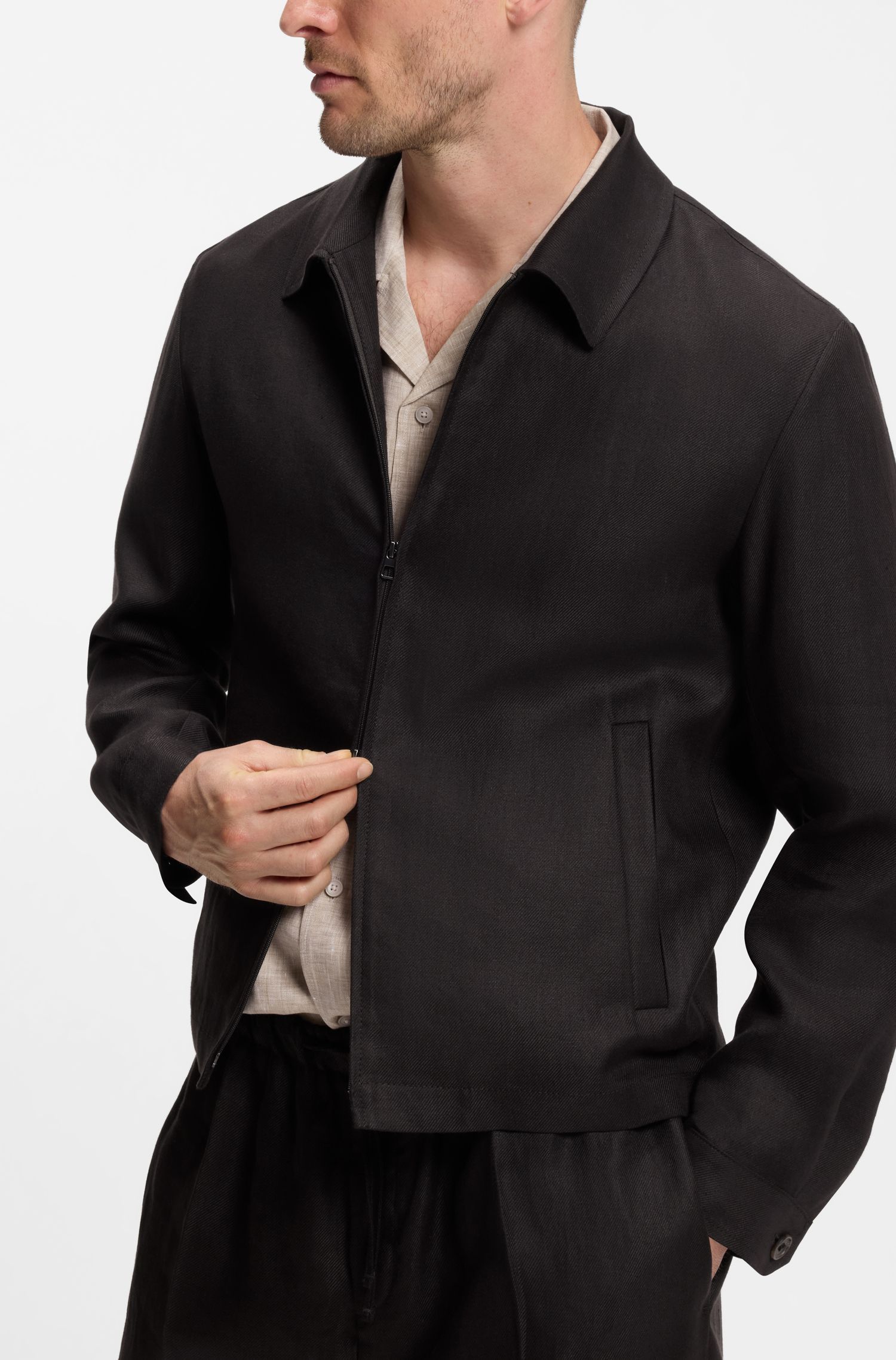 BOSS - Áo khoác linen BOSS BY BECKHAM relaxed fit