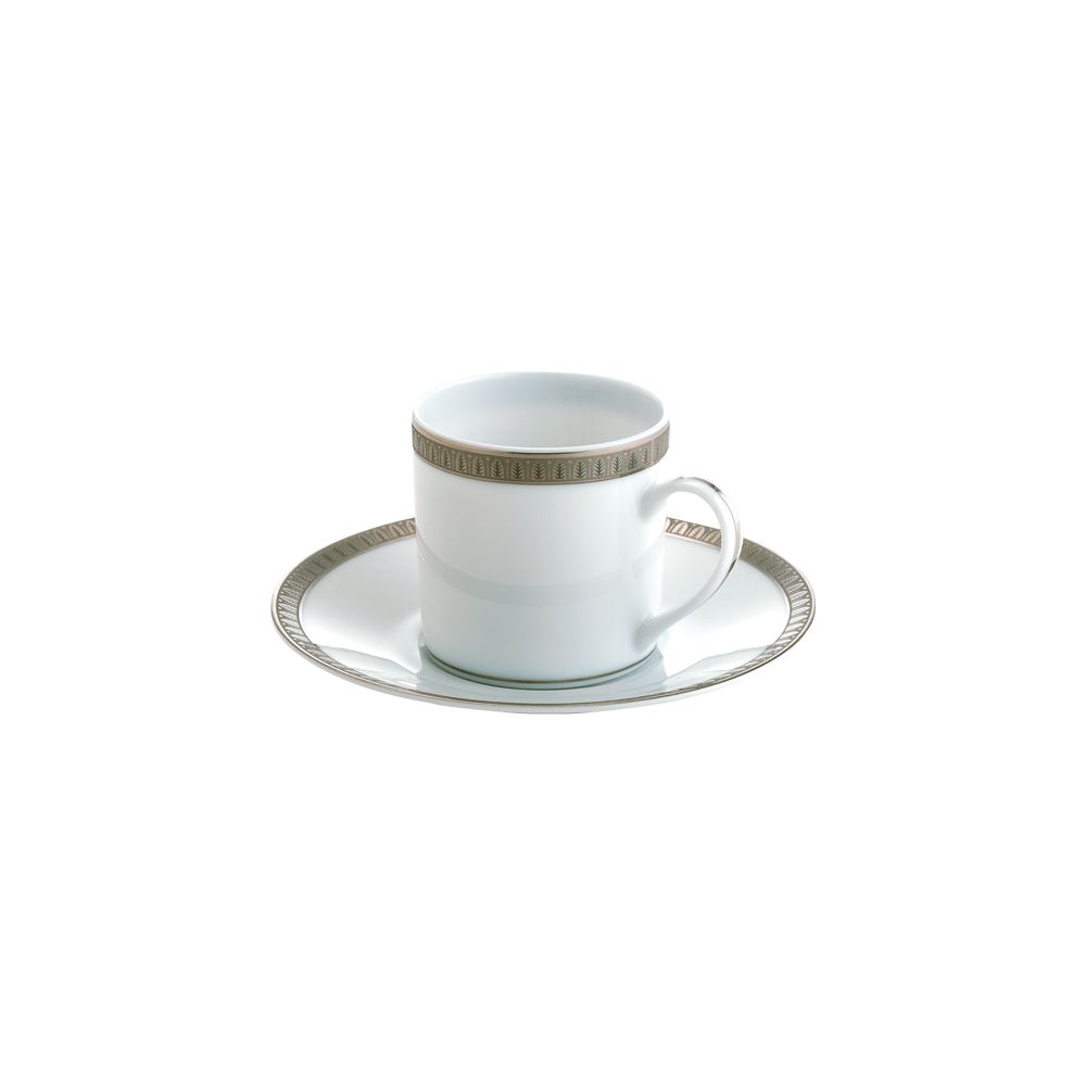 Christofle – Bộ tách và đĩa cà phê sứ mạ bạch kim.