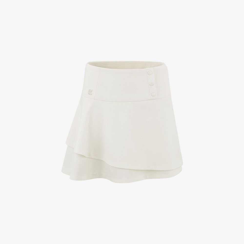 FairLiar - Chân váy High-Waist Double Flare - Trắng ngà