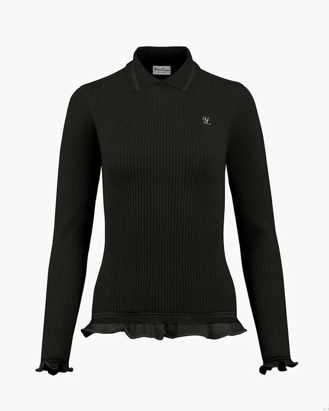 FairLiar - Áo len Lace Collar Ribbed- Đen