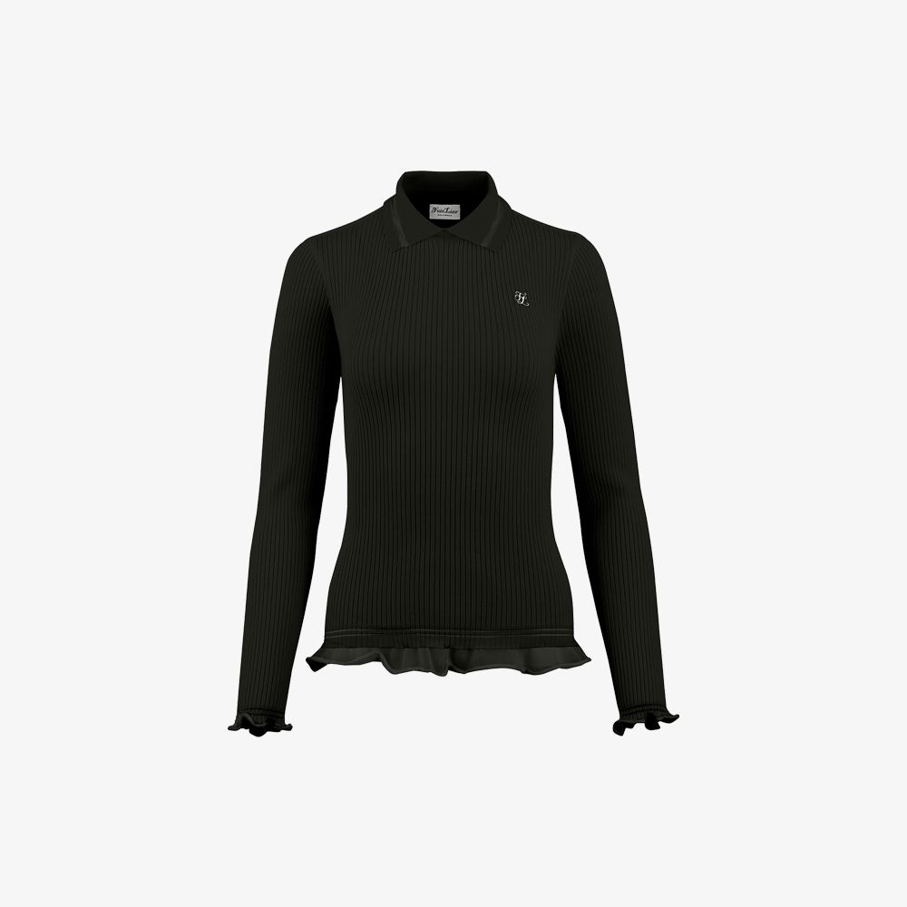 FairLiar - Áo len Lace Collar Ribbed- Đen