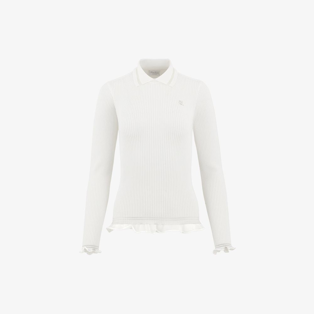 FairLiar - Áo len Lace Collar Ribbed- Trắng