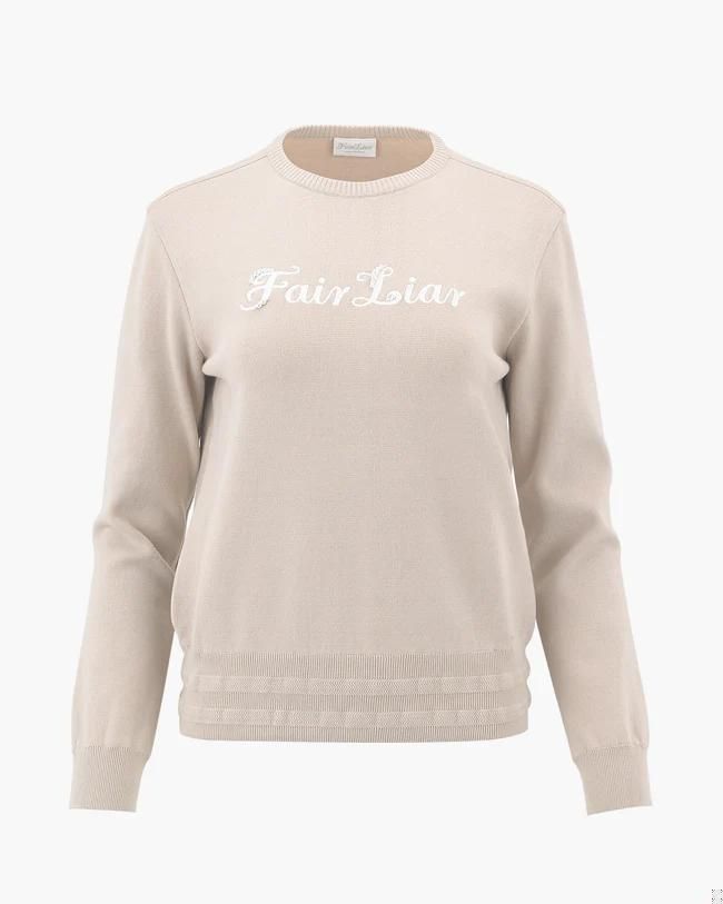 FairLiar - Áo len Round Neck Logo Pullover - Be