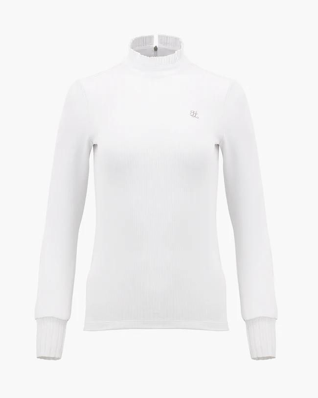 FairLiar - Áo dài tay Half high-neck frill - Trắng