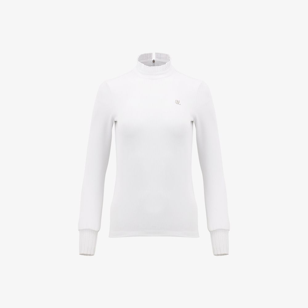 FairLiar - Áo dài tay Half high-neck frill - Trắng