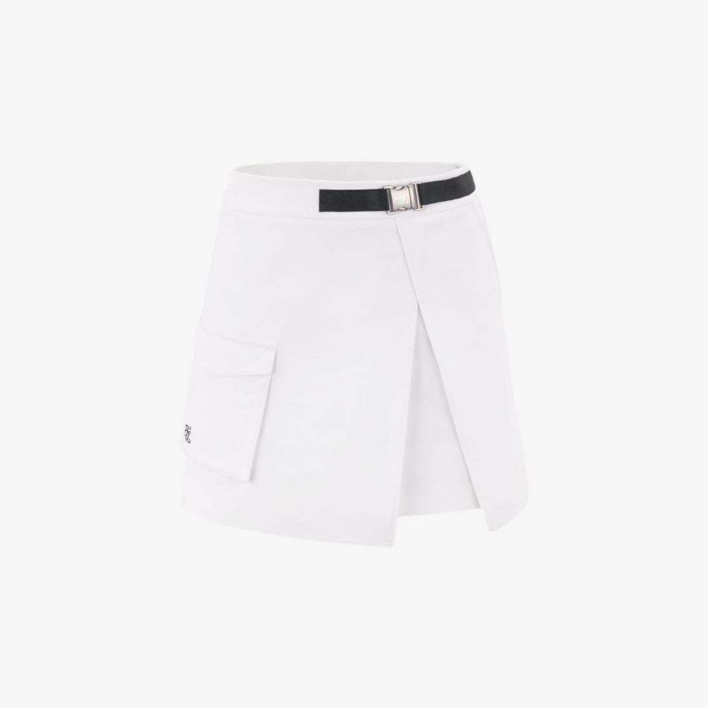 FairLiar - Chân Váy Buckle Belt A-Line - Trắng