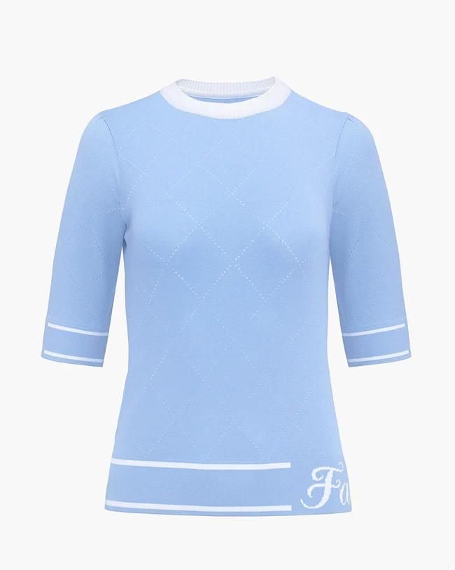 Áo len Dia Pattern Round Neck – Xanh dương