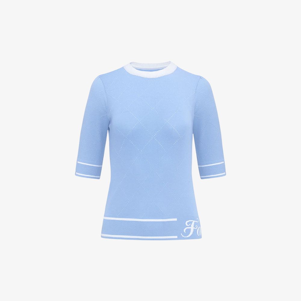 FairLiar - Áo len Dia Pattern Round Neck - Xanh dương
