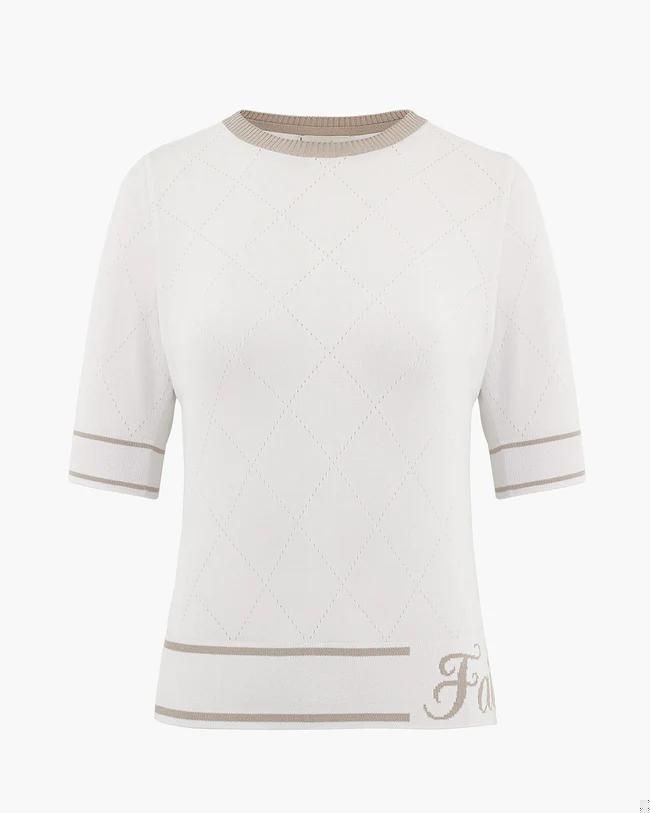 Áo len Dia Pattern Round Neck - Trắng