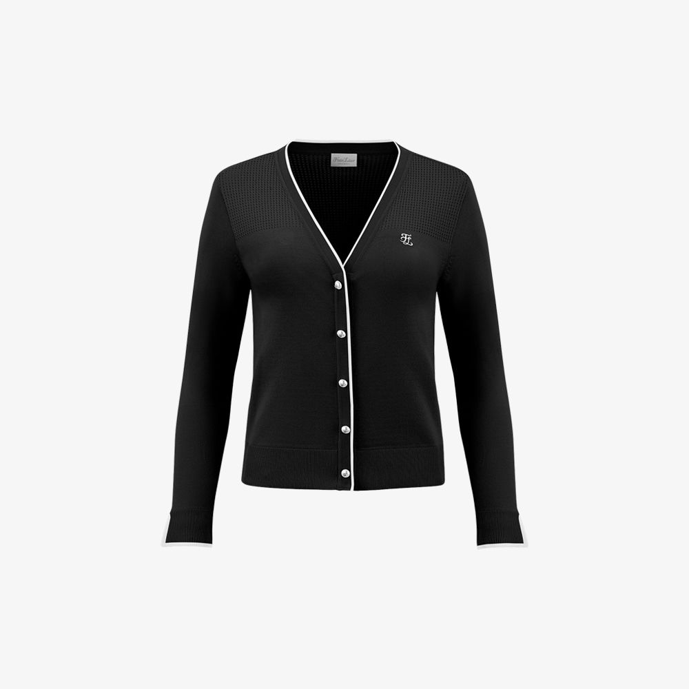 FairLiar - Áo cardigan V-neck Color-block - Đen