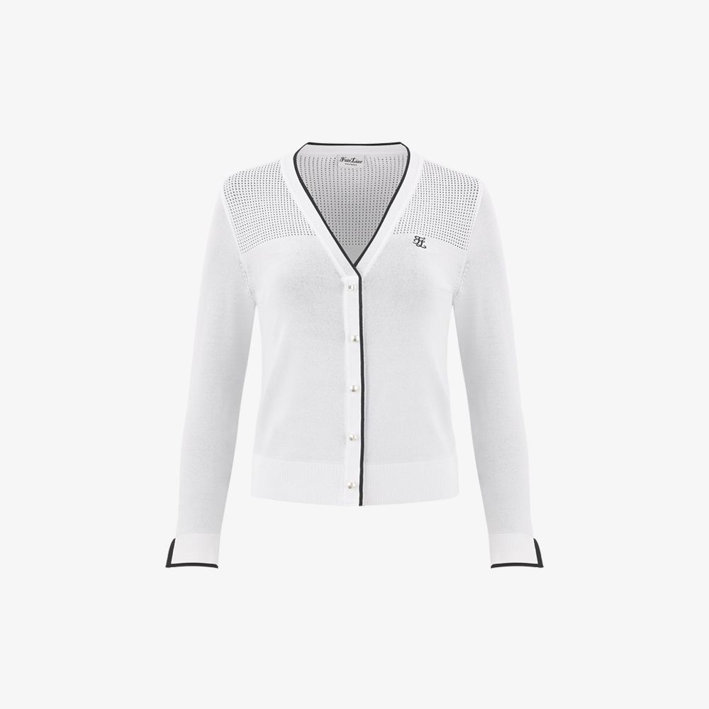 FairLiar - Áo cardigan V-neck Color-block - Trắng