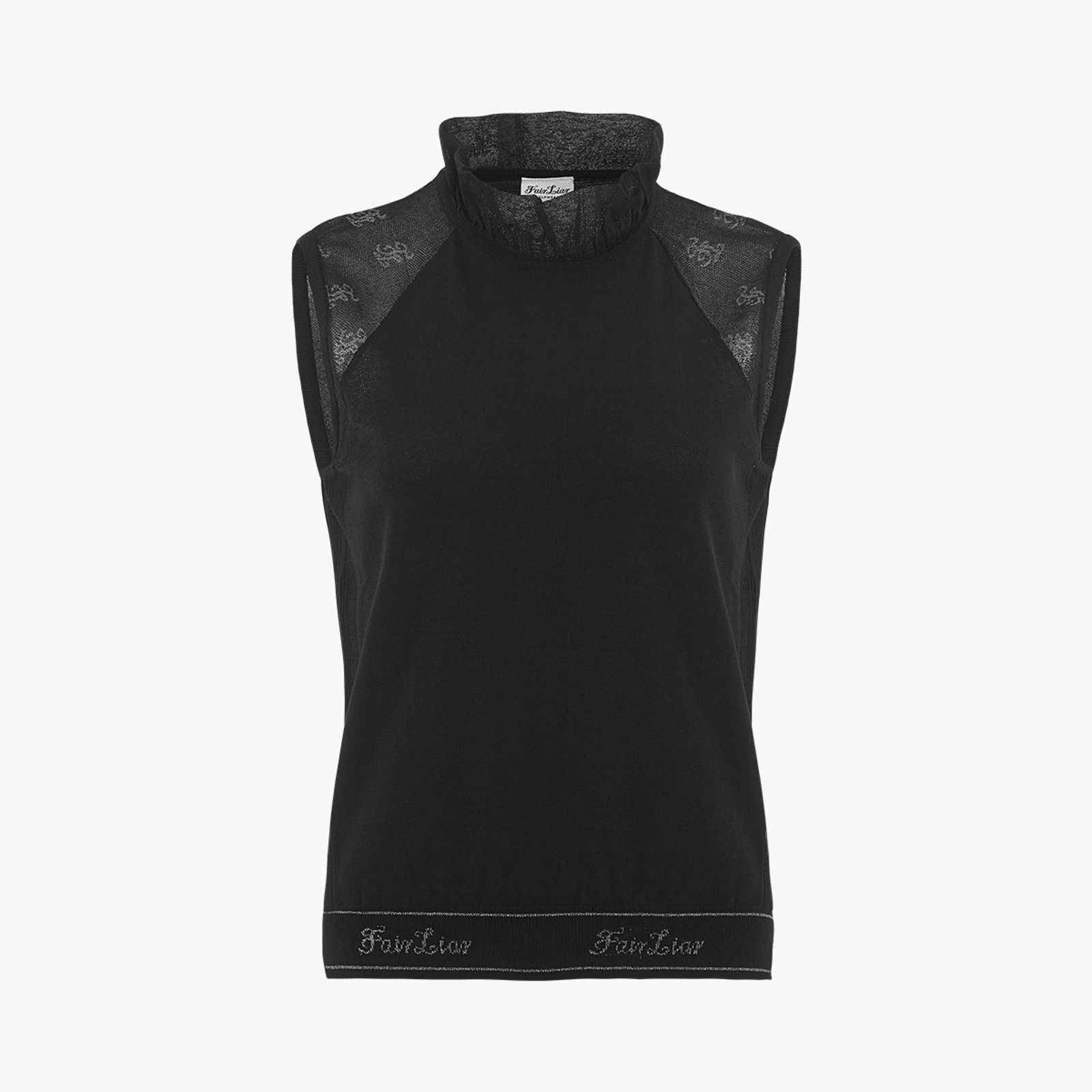 Áo thun dệt kim Tulip SEE-THROUGH Sleeveless - Đen