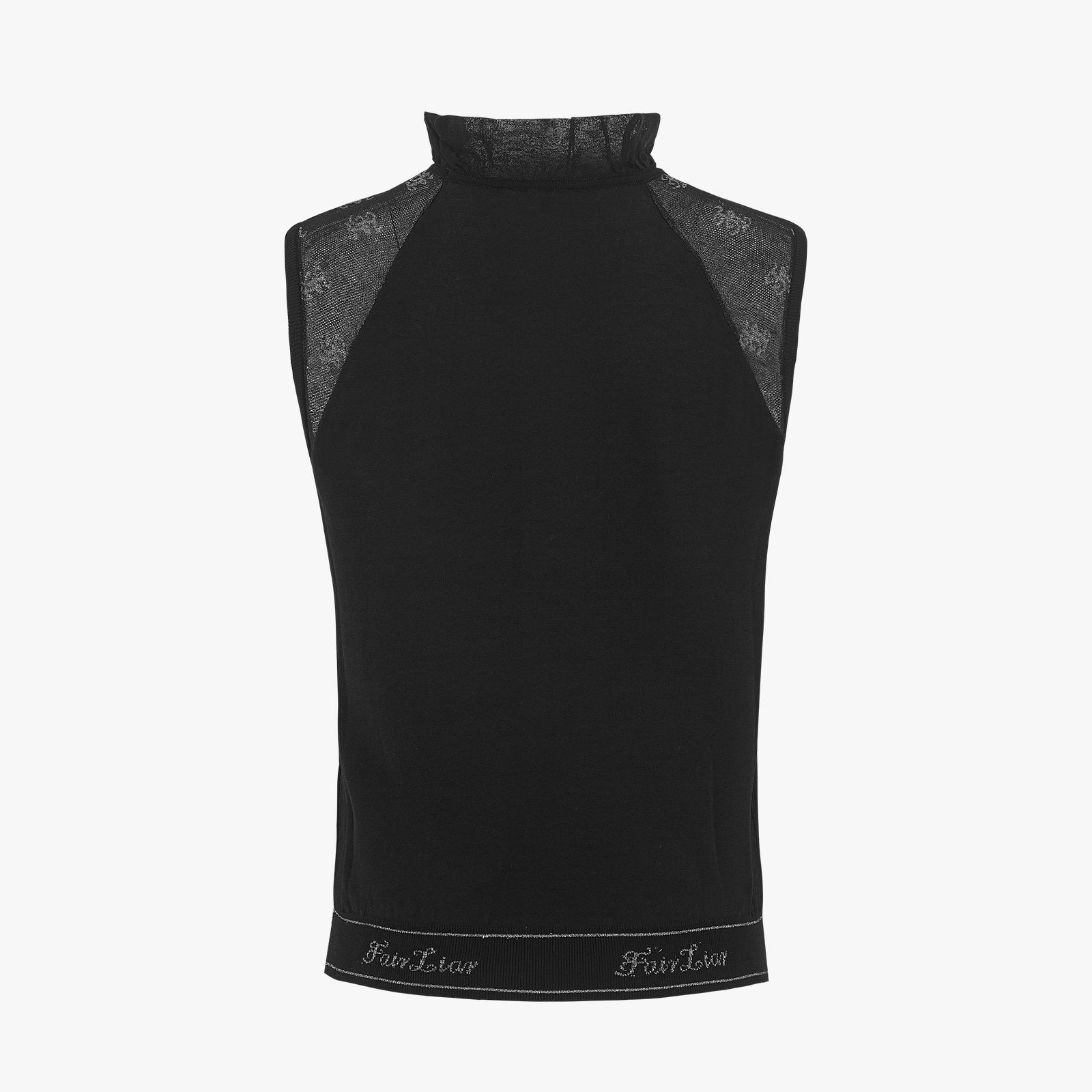 FairLiar - Áo thun dệt kim Tulip SEE-THROUGH Sleeveless - Đen