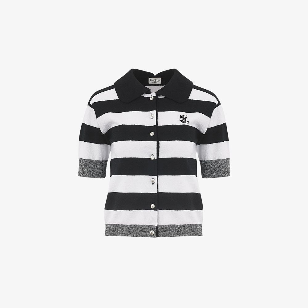 FairLiar - Áo Cardigan Stripe Petite - Đen