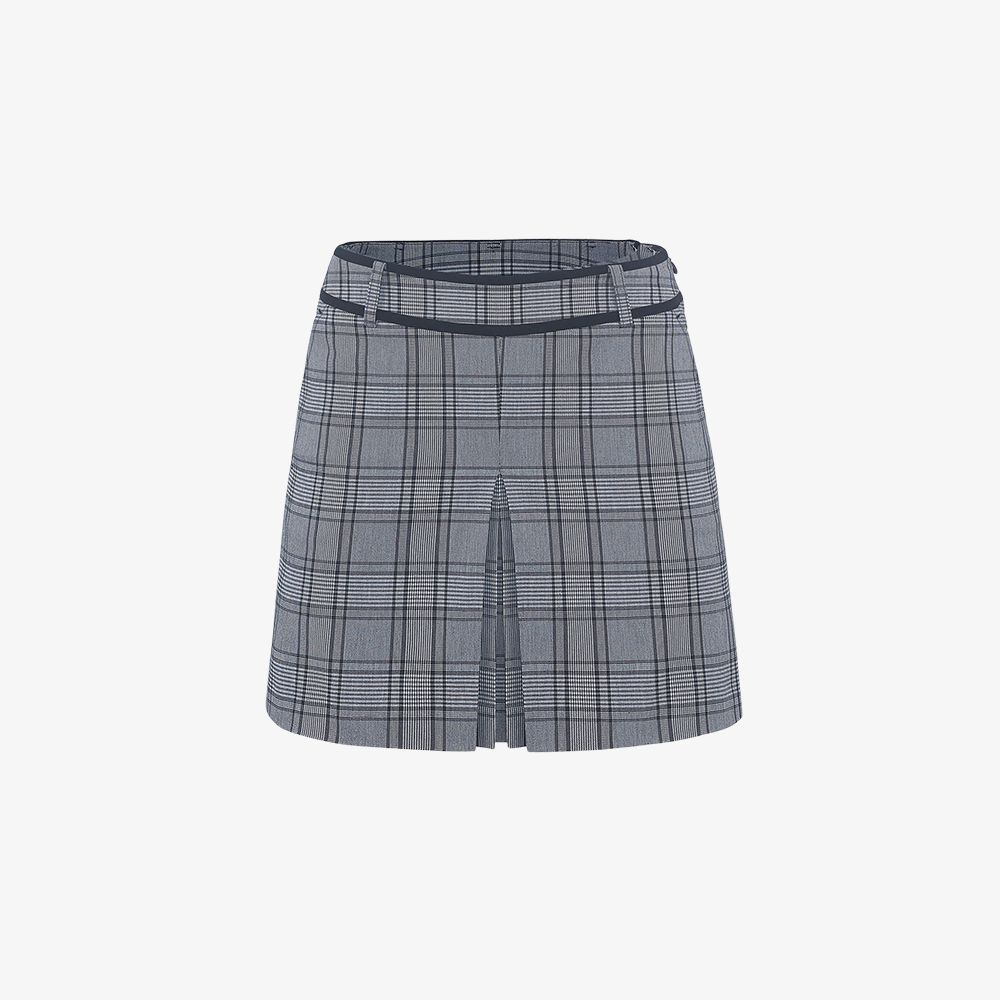 FairLiar - Chân Váy Check Slit Pleats - Xám