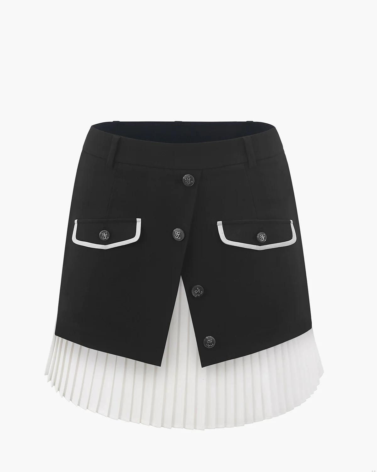 Chân Váy Layered Pleats Pocket - Đen