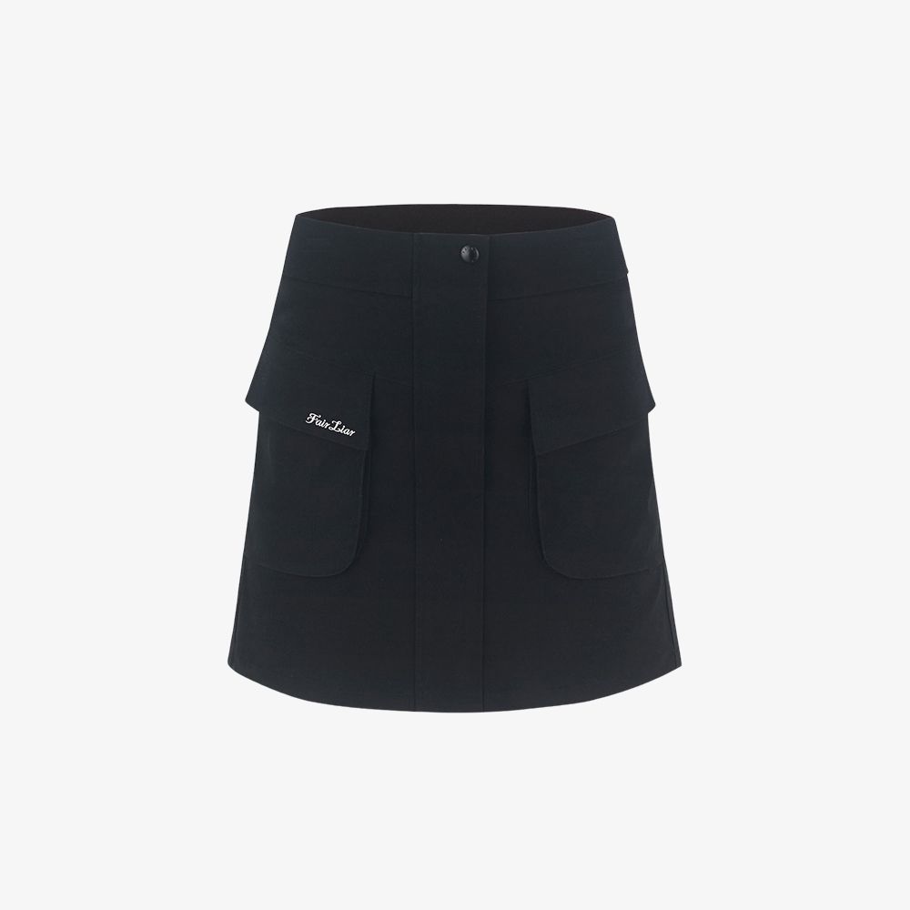 FairLiar - Chân Váy Cargo Flare High-Waist - Đen