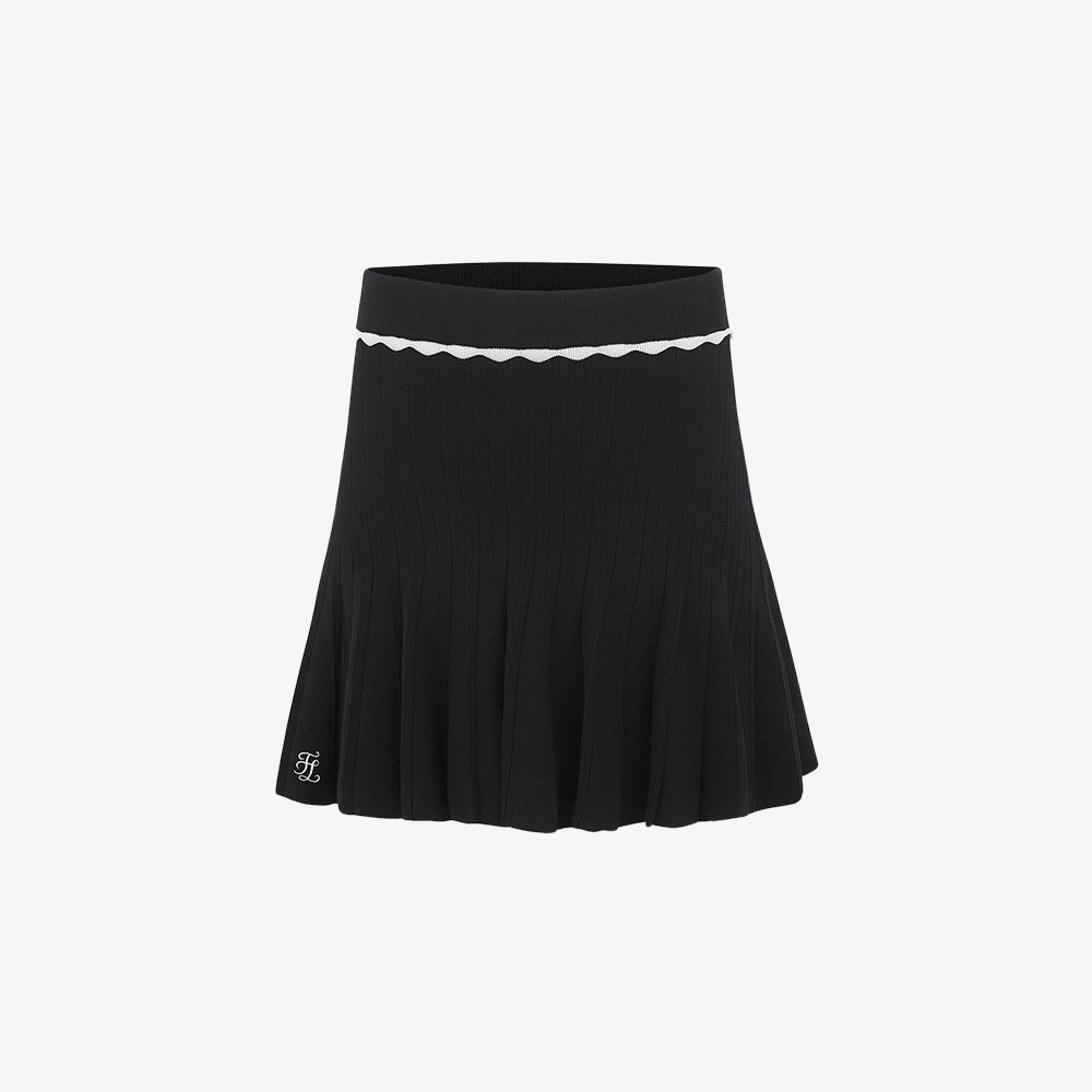FairLiar - Chân Váy Frill Pleats Knit - Đen