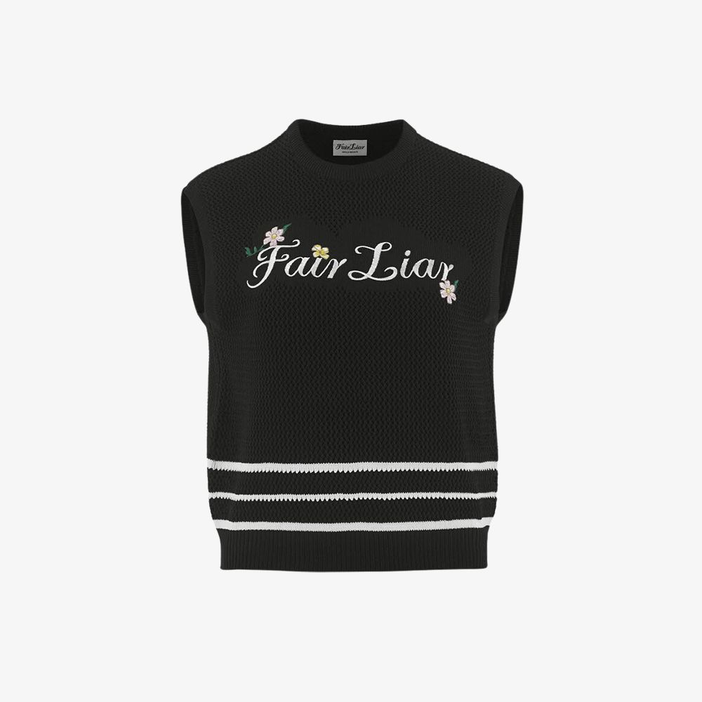 FairLiar - Áo vest len Flower Logo - Đen