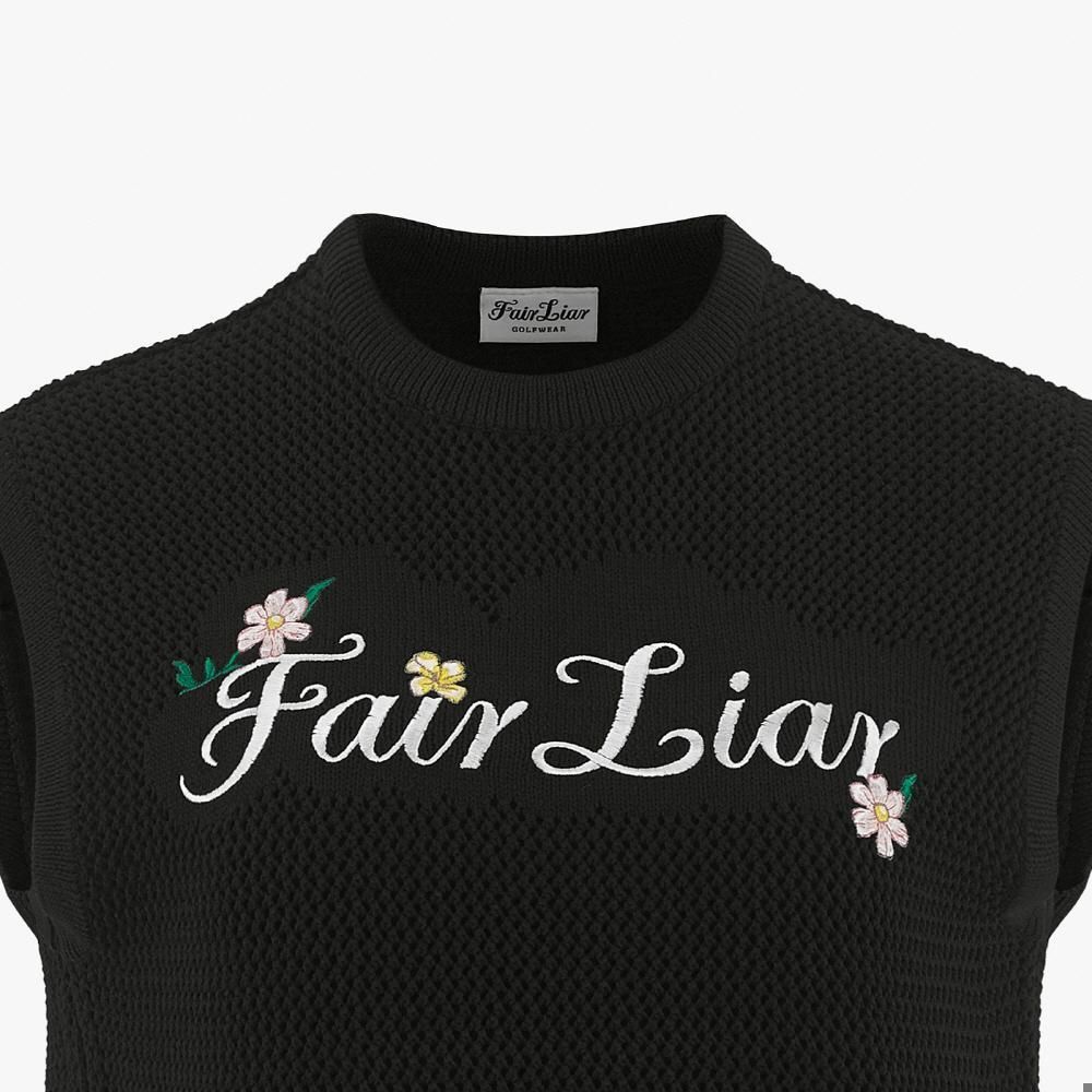 FairLiar - Áo vest len Flower Logo - Đen