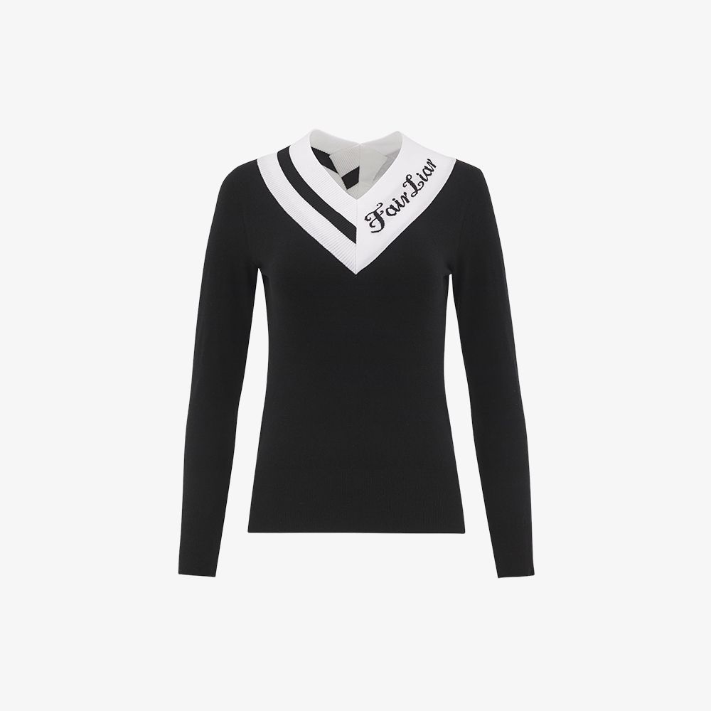 FairLiar - Áo len Big V-Neck - Đen