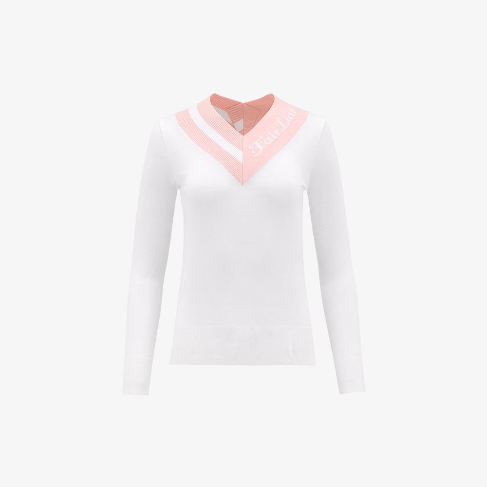 FairLiar - Áo len Big V-Neck - Trắng