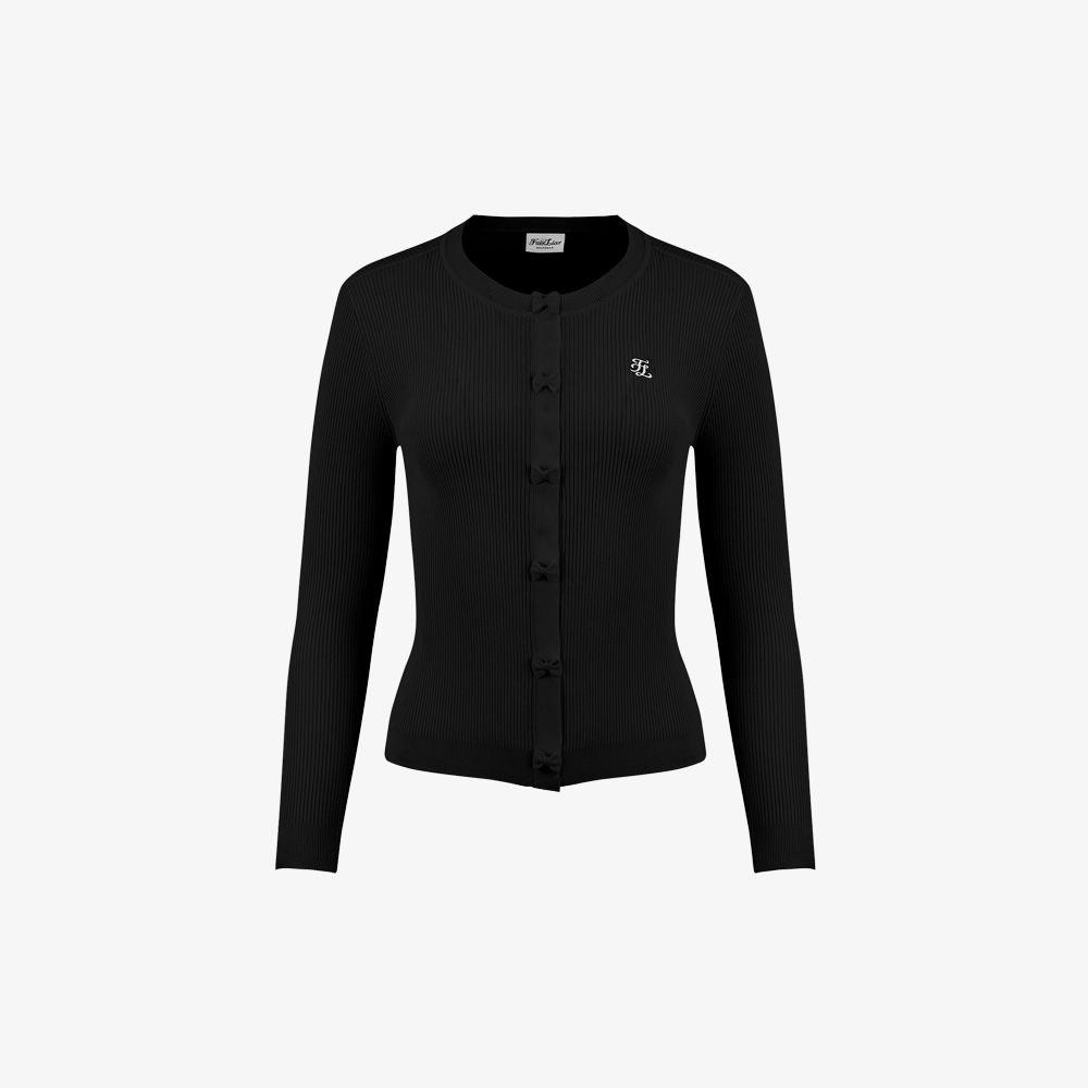 FairLiar - Áo Cardigan Rib Ribbon - Đen