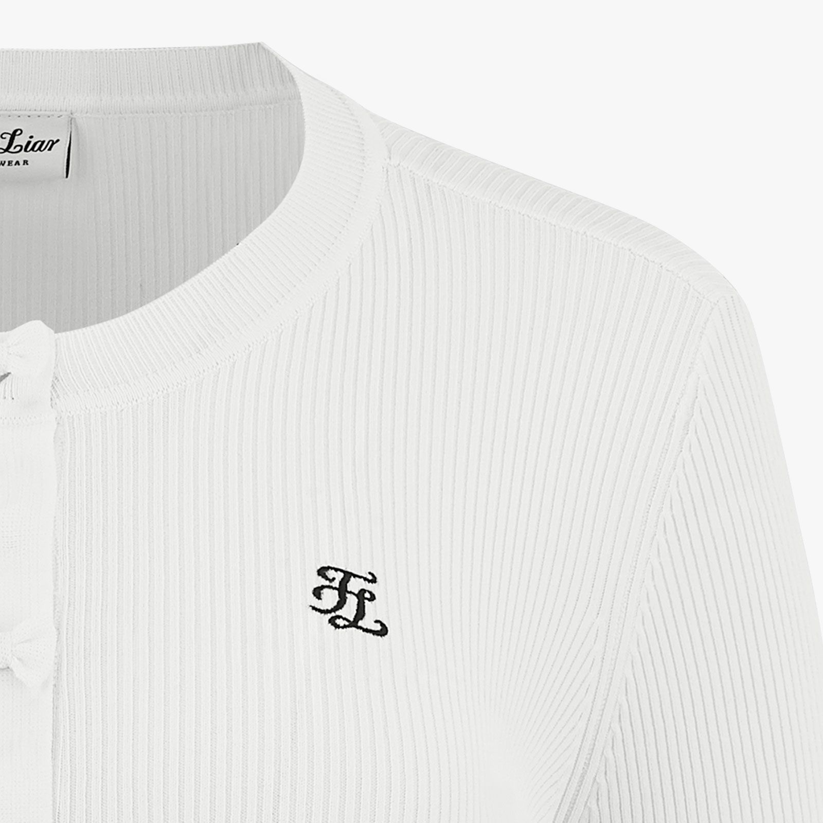 FairLiar - Áo Cardigan Rib Ribbon - Trắng