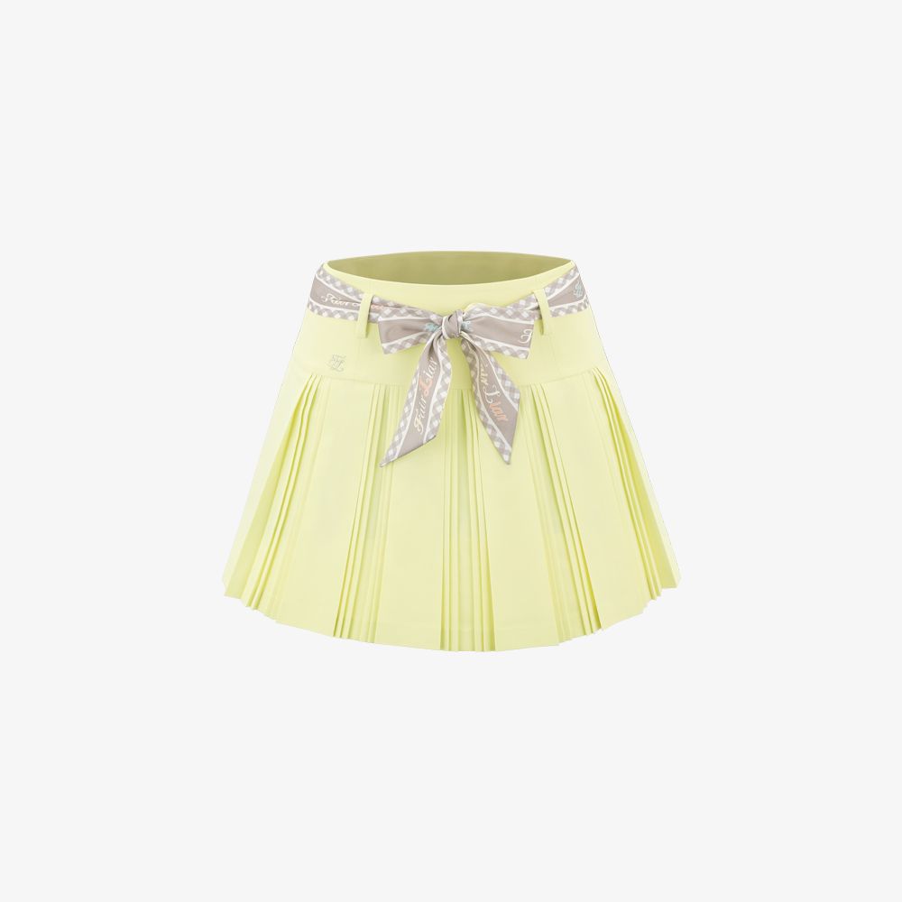 FairLiar - Chân váy Scarf Set Pleated - Vàng chanh