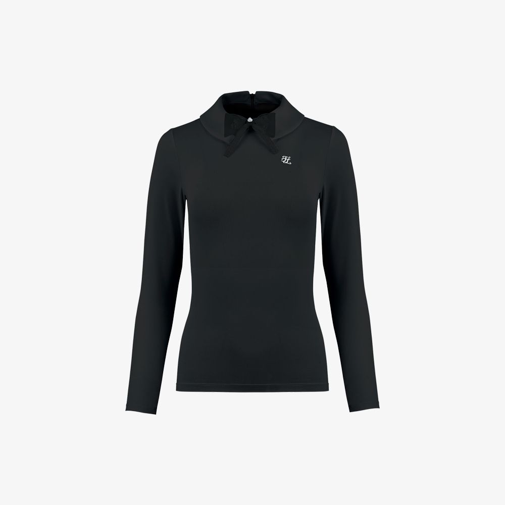 FairLiar - Áo thun dài tay Double Stand Collar - Đen