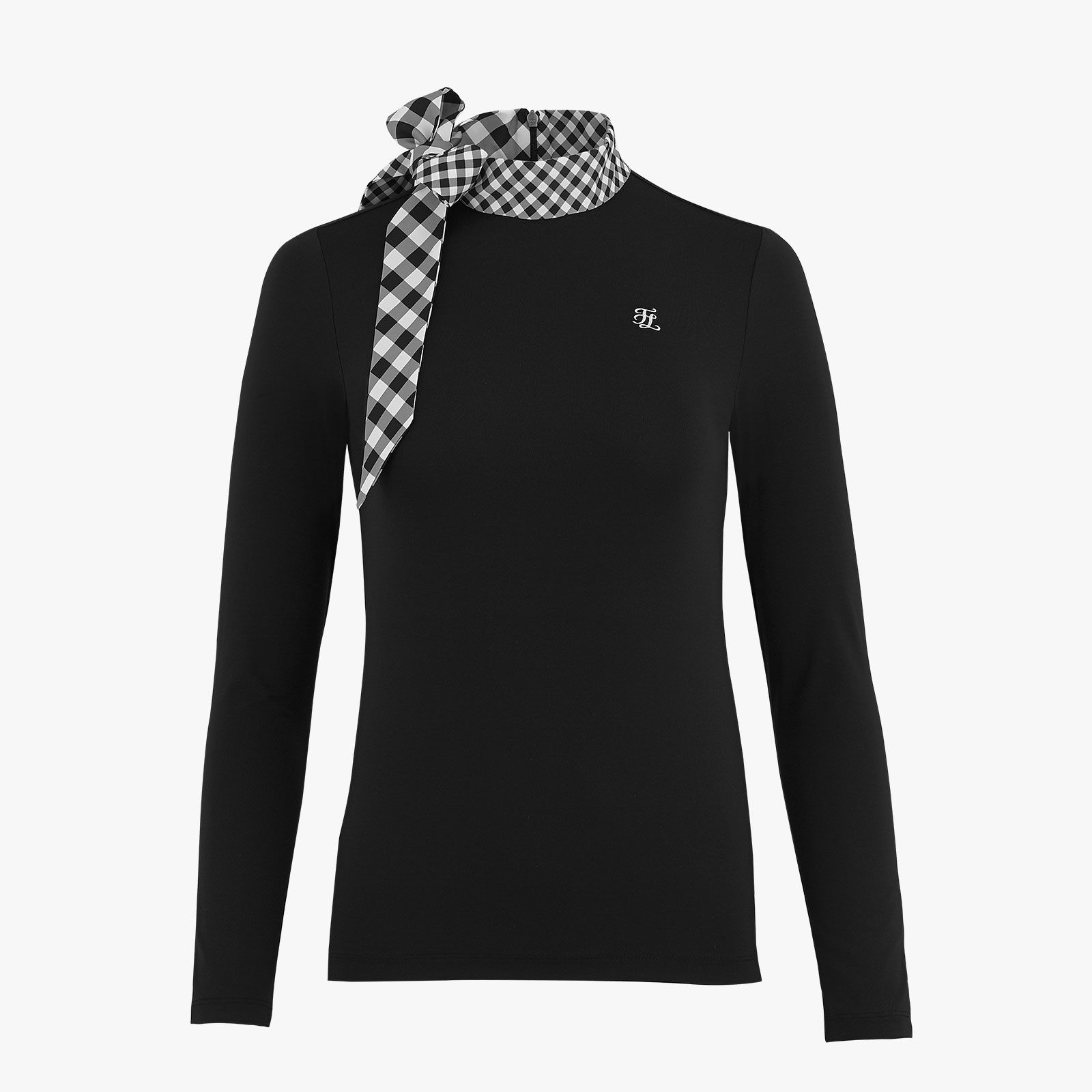FairLiar - Áo thun Check Ribbon Eri Long Sleeve - Đen