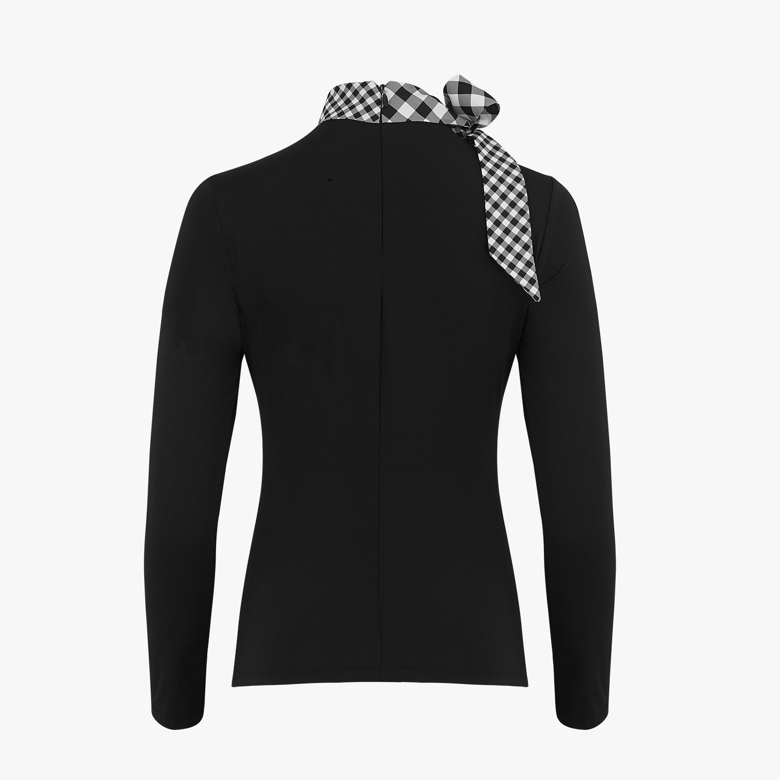 FairLiar - Áo thun Check Ribbon Eri Long Sleeve - Đen