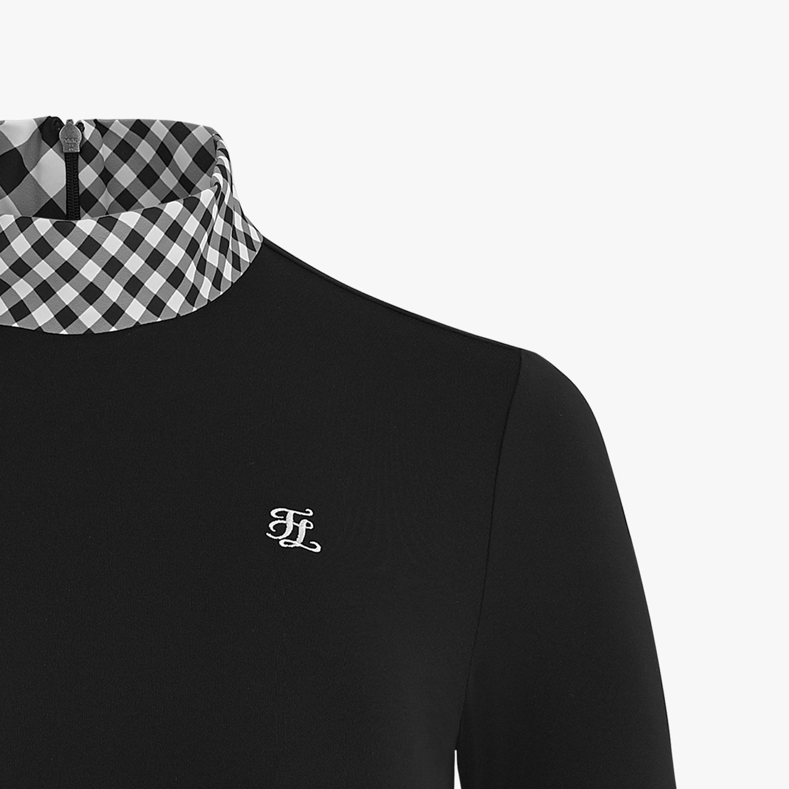 FairLiar - Áo thun Check Ribbon Eri Long Sleeve - Đen