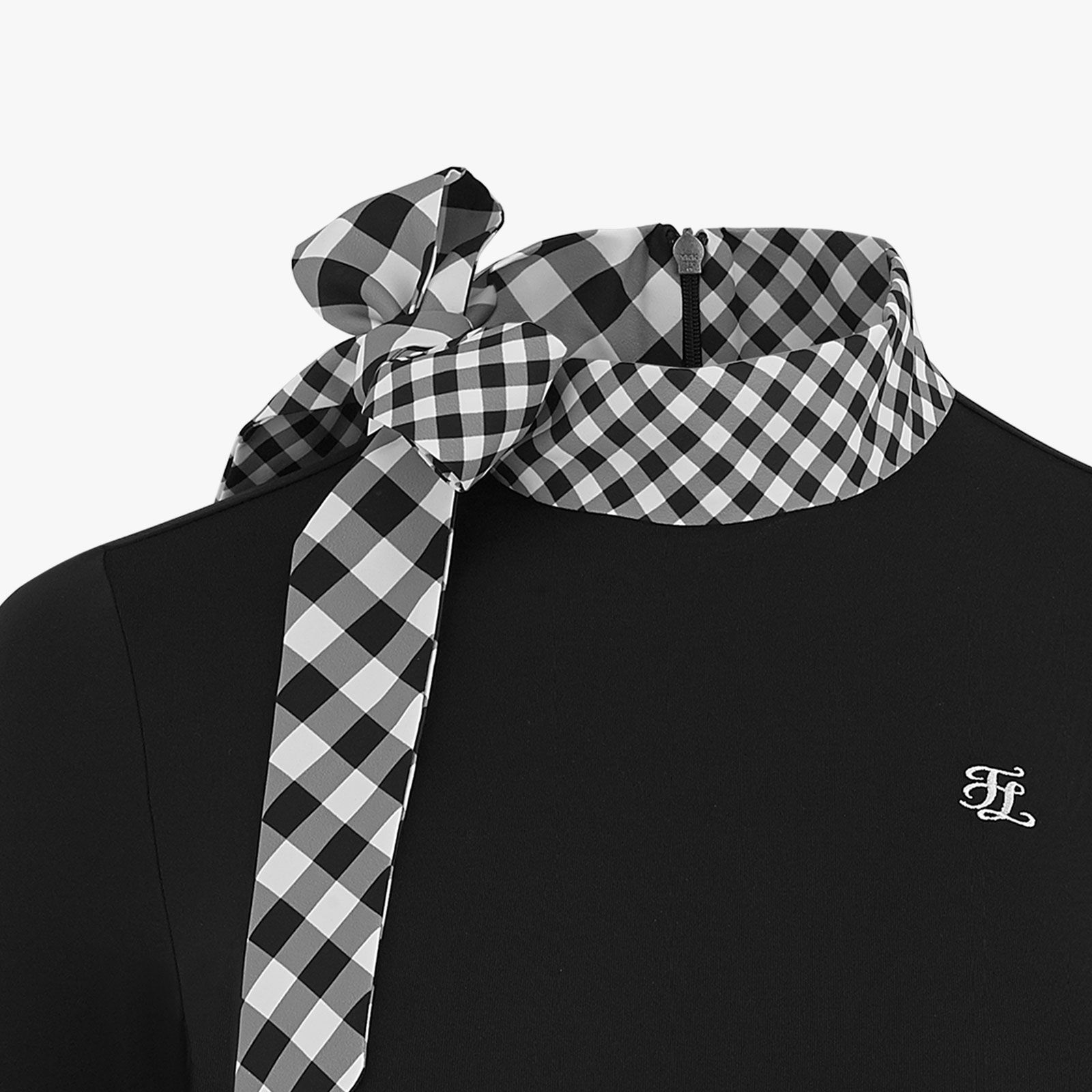 FairLiar - Áo thun Check Ribbon Eri Long Sleeve - Đen