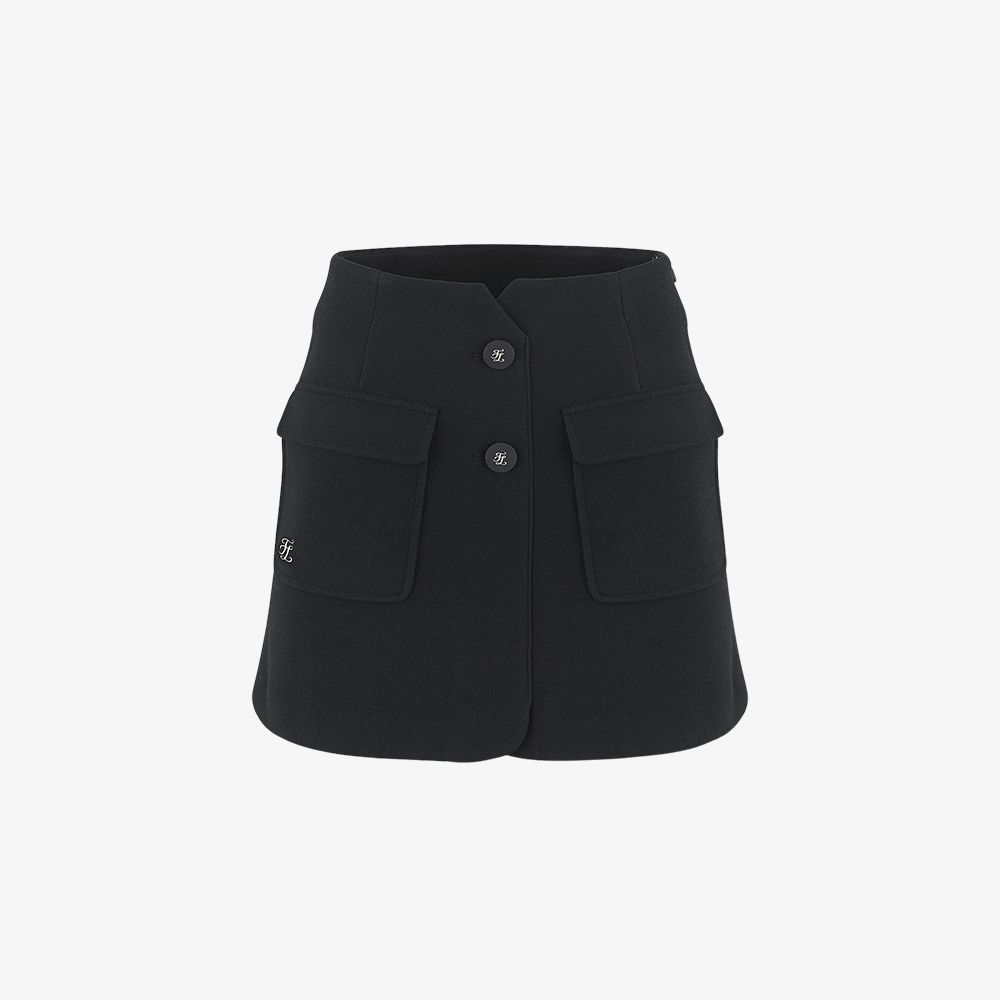 FairLiar - Chân váy High-Waist Button H-Line - Đen