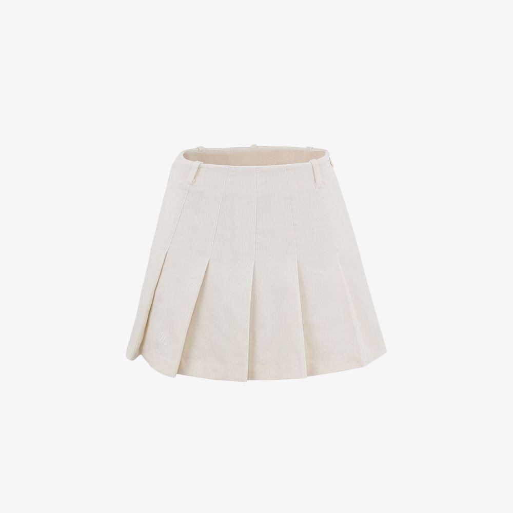 FairLiar - Chân váy Corduroy Pleated - Kem