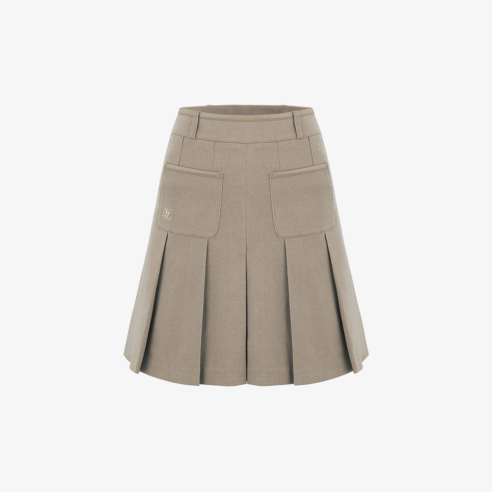 FairLiar - Chân váy Two-Pocket Pleated Corduroy - Be