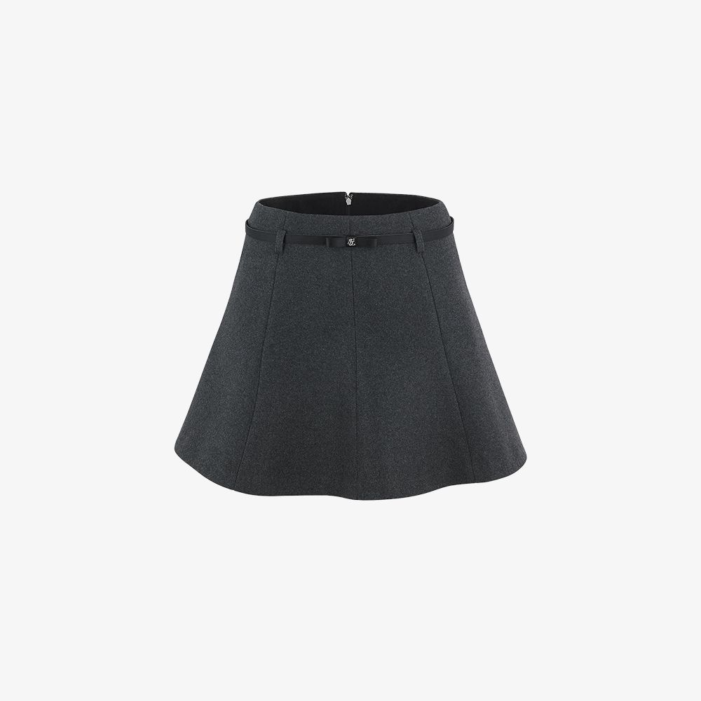 FairLiar - Chân váy Ribbon Belt Flare Wool - Xám