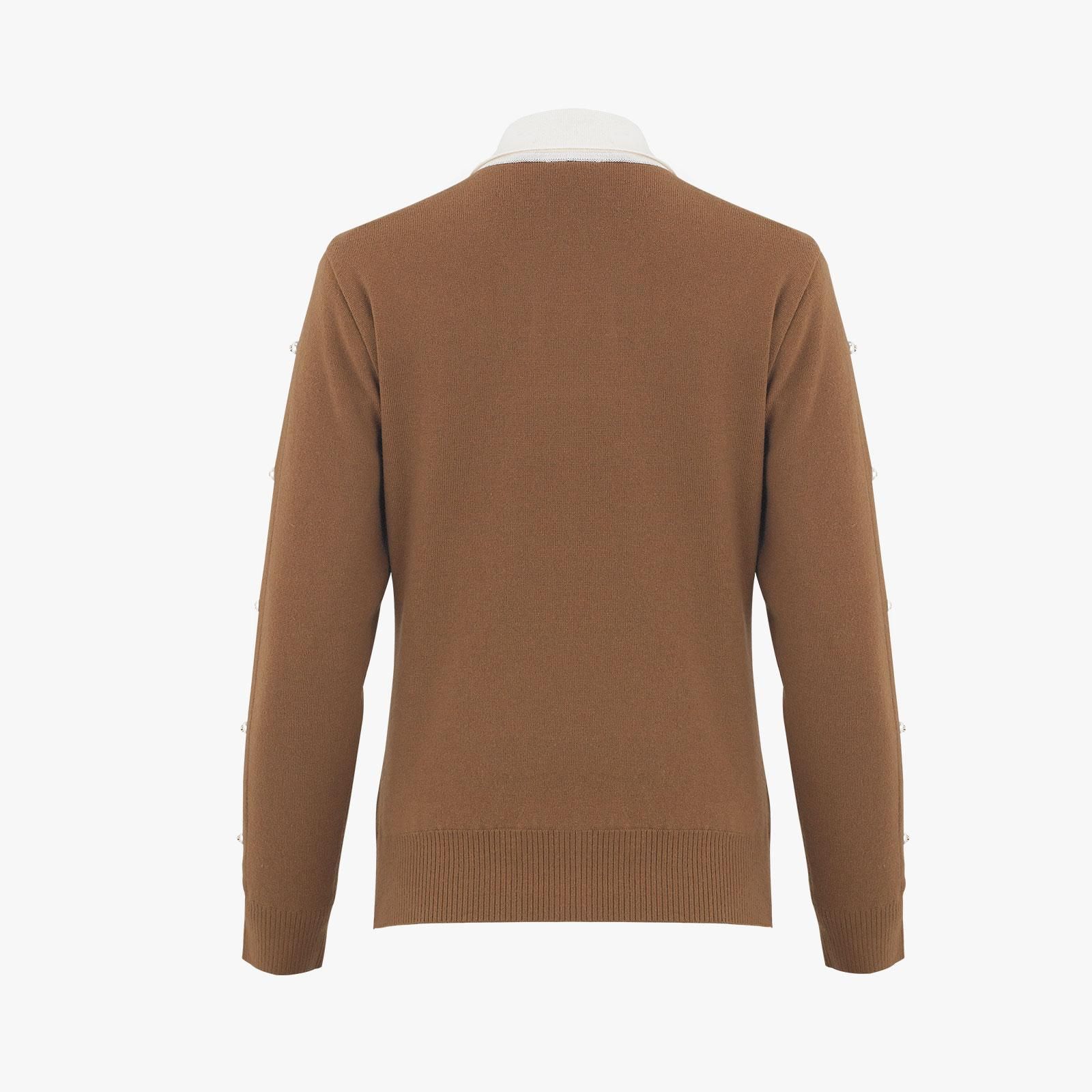 FairLiar - Áo len Pearl Decorated Collar Windproof - Be