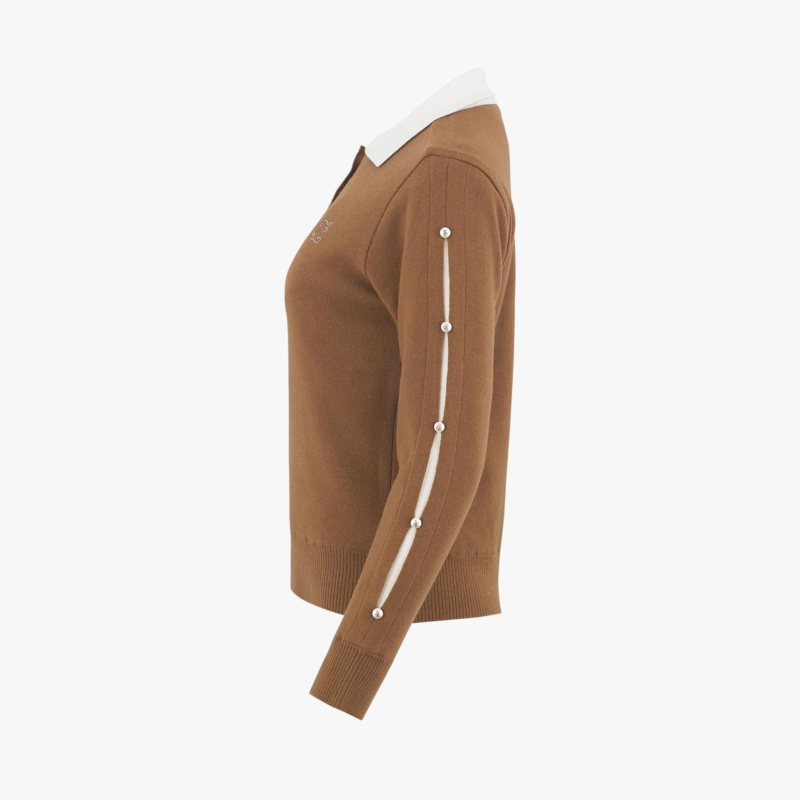 FairLiar - Áo len Pearl Decorated Collar Windproof - Be