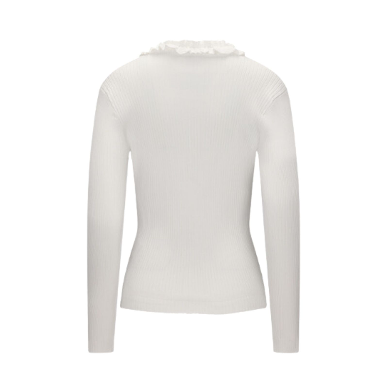 FairLiar - Áo Cardigan nữ Ribbed Frill - Trắng ngà