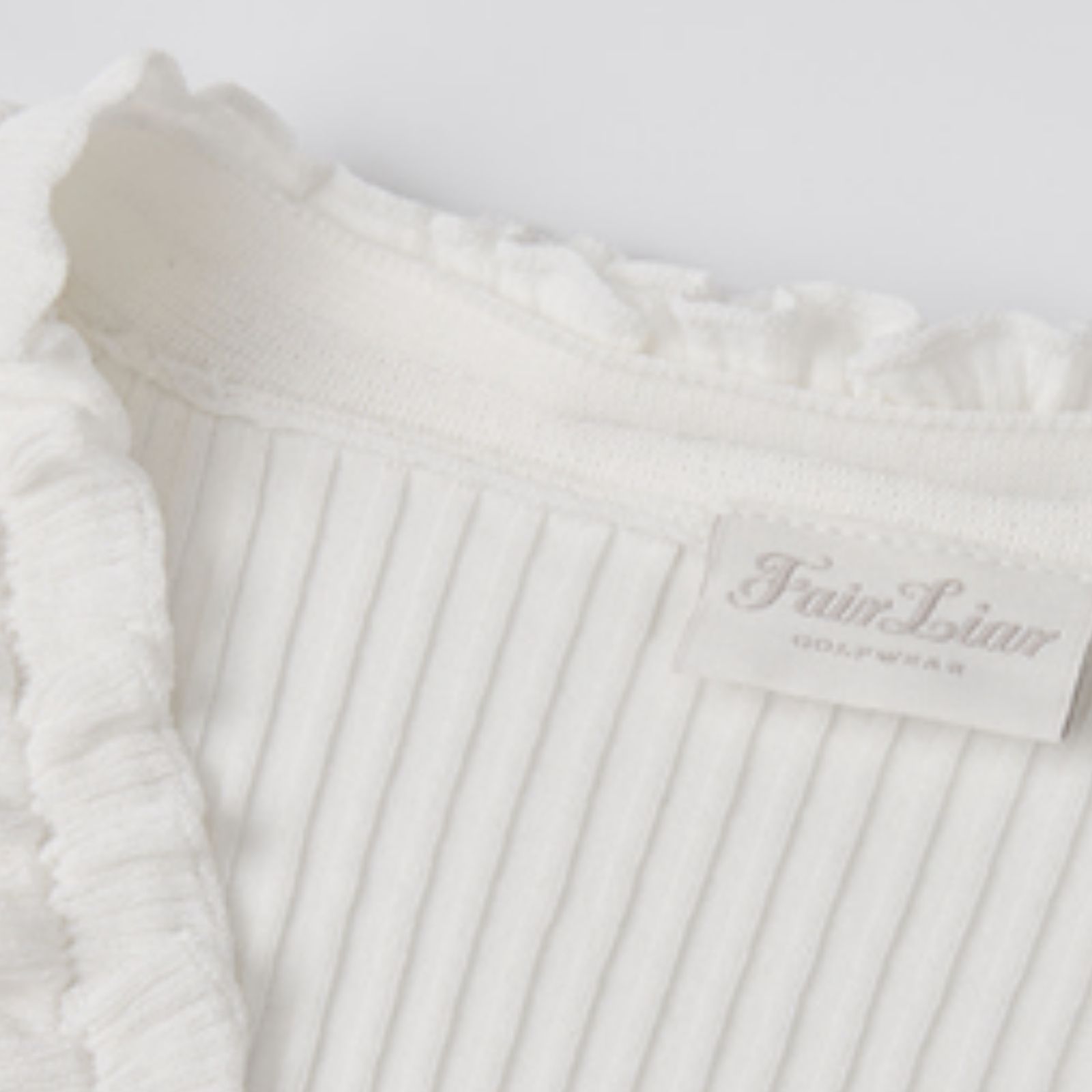 FairLiar - Áo Cardigan nữ Ribbed Frill - Trắng ngà